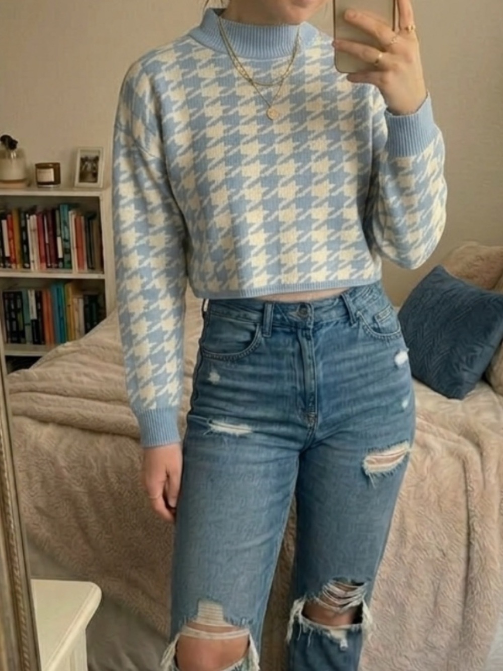 Baby Blue Houndstooth sweater